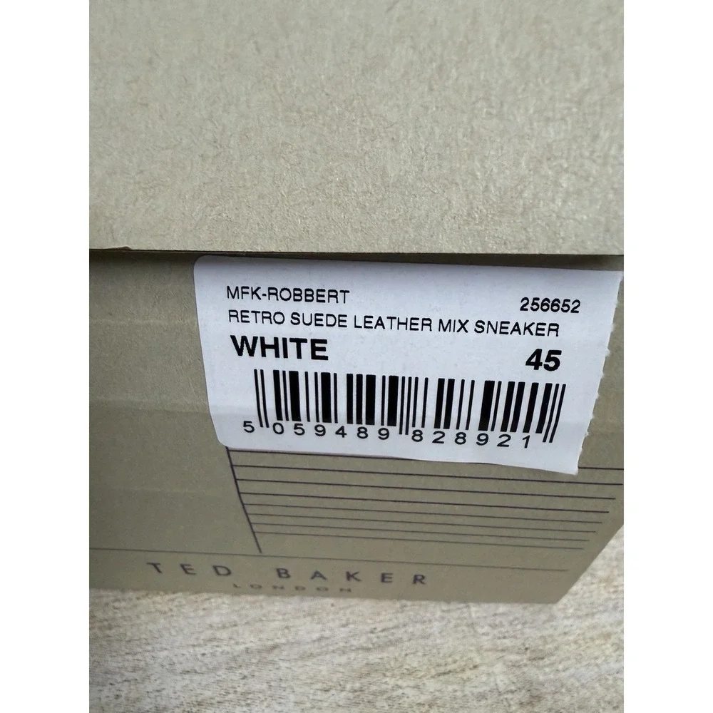 Ted Baker Mens Leather Sneakers Retro Suede, White, Size 45